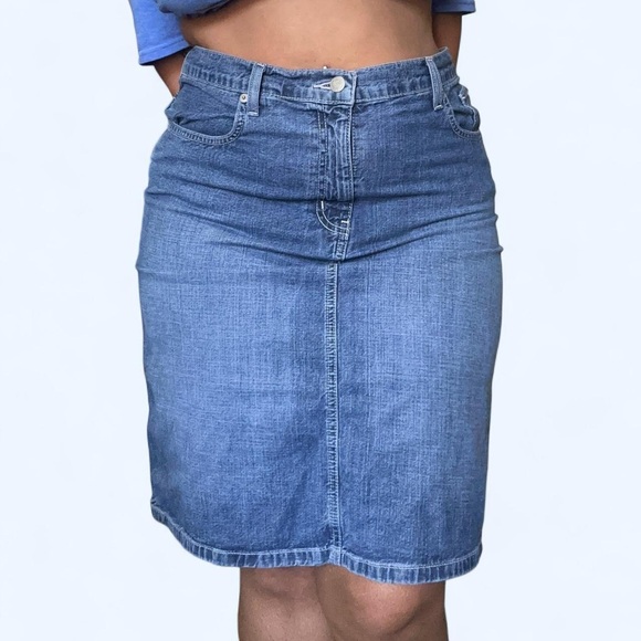 Vintage 2000s Polo Ralph Lauren Cotton Blue Denim Midi Skirt - size 12 - Picture 1 of 8
